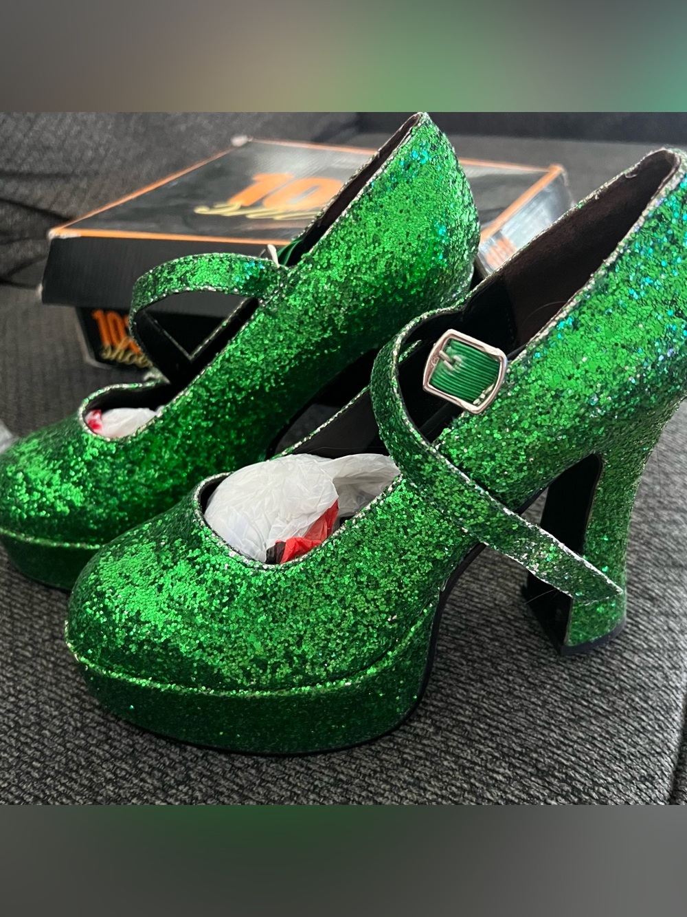 Green Glitter  Lucky Mary Jane Platform Costume Heels